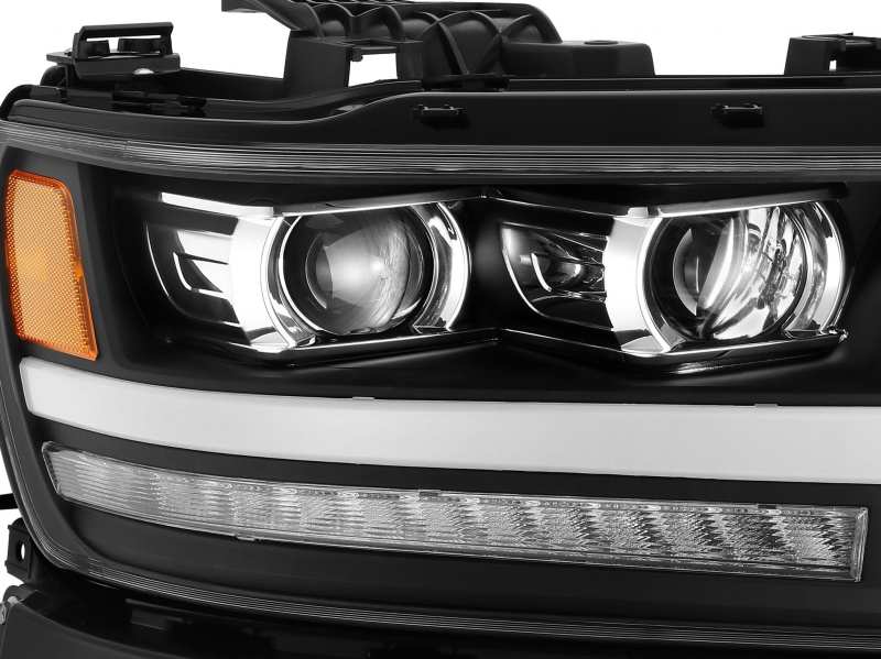 AlphaRex 19-20 Dodge Ram 1500 LUXX LED Proj Headlights Plank Jet Blk w/Activ Light/Seq Signal/DRL 880545