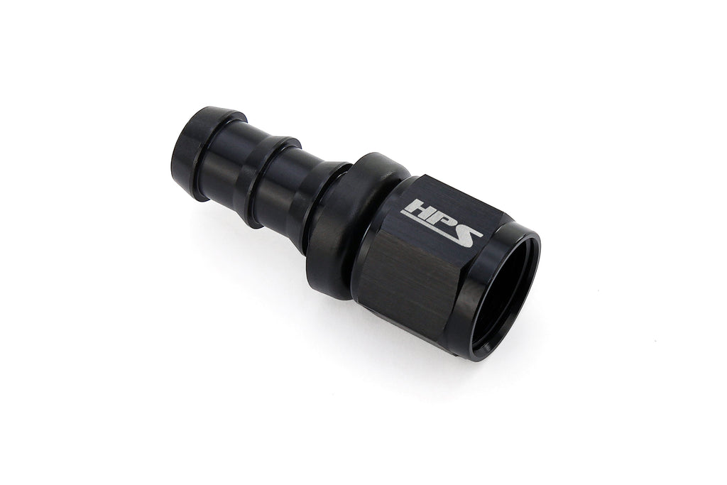 HPS Performance Straight/ 30-180 Degree 4-12 Push-on Hose End to AN Female, Aluminum, Black