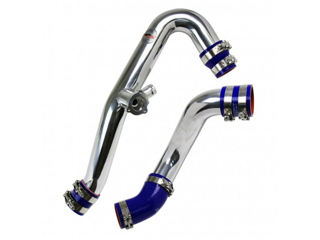 HPS Intercooler Hot Charge Pipe and Cold Side with Blue Hoses 15-17 Ford Mustang Ecoboost 2.3L Turbo, Polish