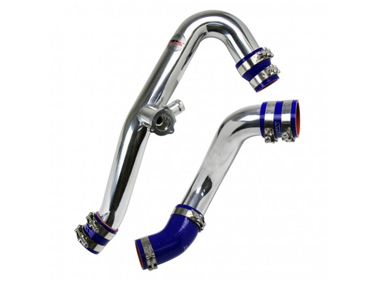 HPS Intercooler Hot Charge Pipe and Cold Side with Blue Hoses 15-17 Ford Mustang Ecoboost 2.3L Turbo, Polish