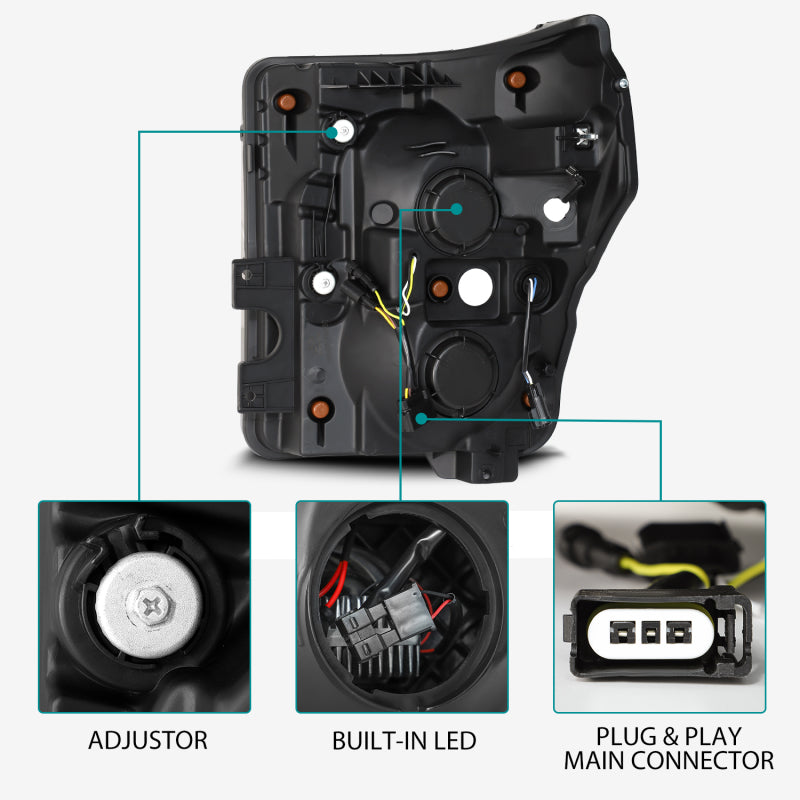 AlphaRex 11-16 Ford F-350 SD LUXX LED Proj Headlights Plank Style Black w/Activ Light/Seq Signal 880146