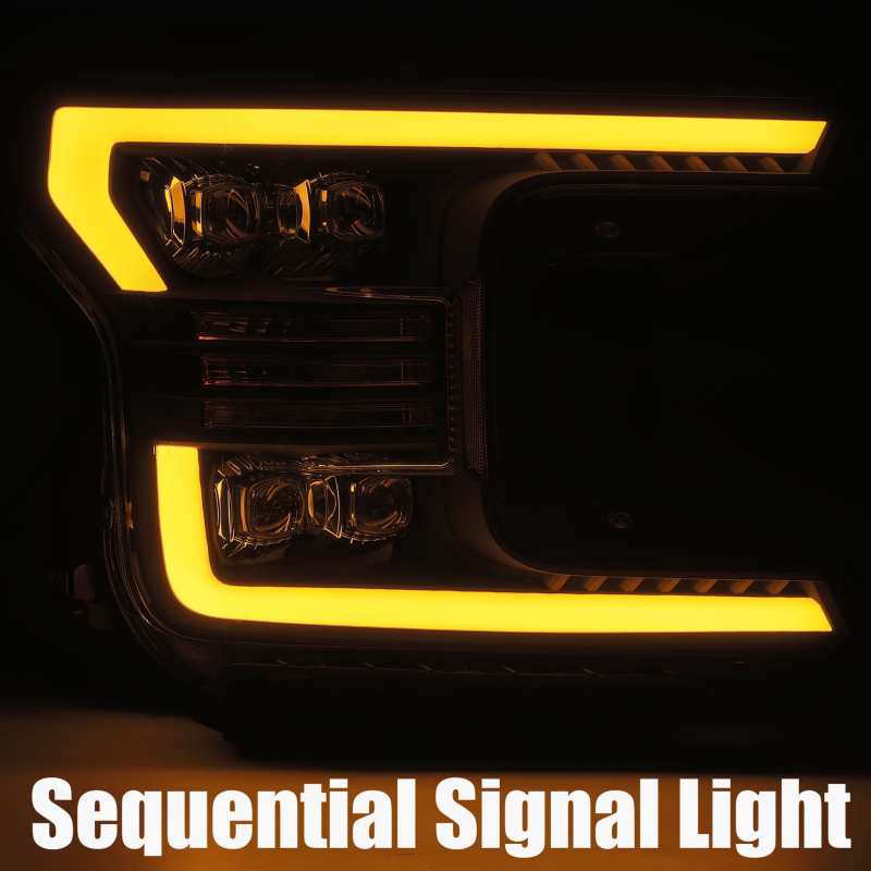 AlphaRex 18-19 Ford F-150 NOVA LED Projector Headlights Plank Style Chrome w/ActivLight/Seq Signal 880181