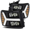 AlphaRex 07-13 Chevy 1500HD NOVA LED Proj Headlights Plank Style Matte Blk w/Activ Light/Seq Signal 880209