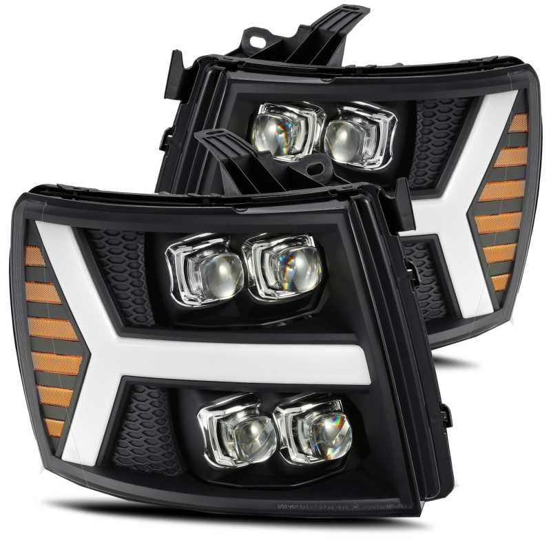 AlphaRex 07-13 Chevy 1500HD NOVA LED Proj Headlights Plank Style Matte Blk w/Activ Light/Seq Signal 880209