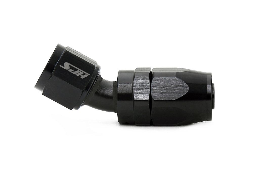 HPS Performance Straight/ 30-180 Degree 4-12 Compression Double Swivel Hose End to AN Female, Aluminum, Black