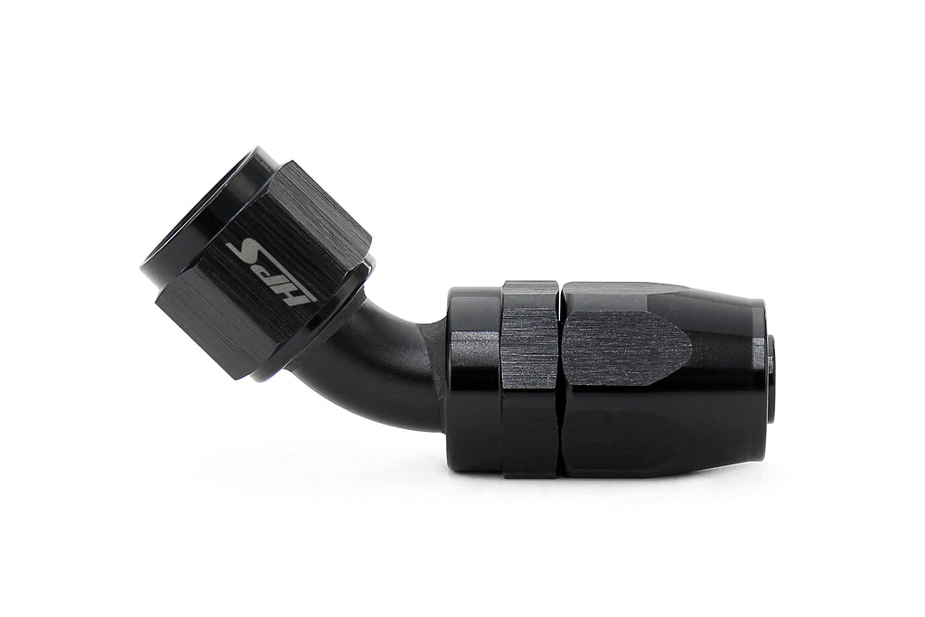 HPS Performance Straight/ 30-180 Degree 4-12 Compression Double Swivel Hose End to AN Female, Aluminum, Black