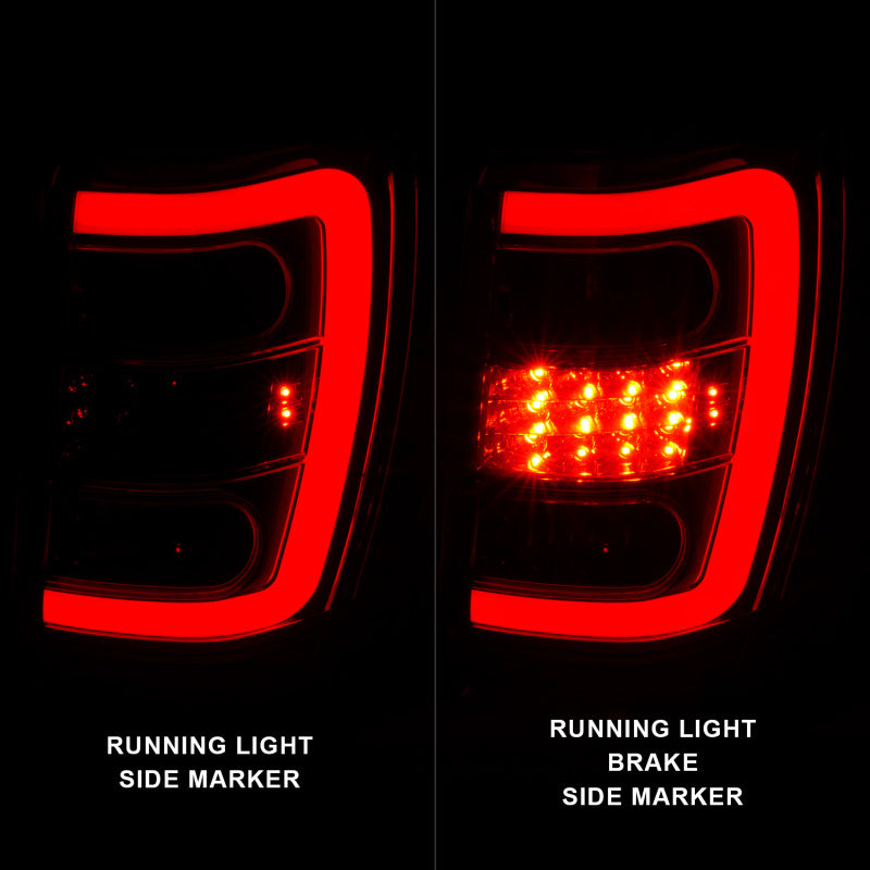 ANZO 1999-2004 Jeep Grand Cherokee LED Tail Lights w/ Light Bar Chrome Housing Red/Clear Lens 311396