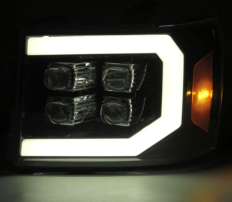 AlphaRex 07-13 GMC 1500HD NOVA LED Proj Headlight Plank Style Gloss Blk w/Activ Light/Seq Signal/DRL 880609