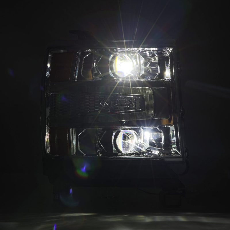 AlphaRex 16-18 Chevy 1500HD LUXX LED Proj Headlights Chrome w/Seq Actv Lgt / Seq Sig (Req PN 810023) 880235