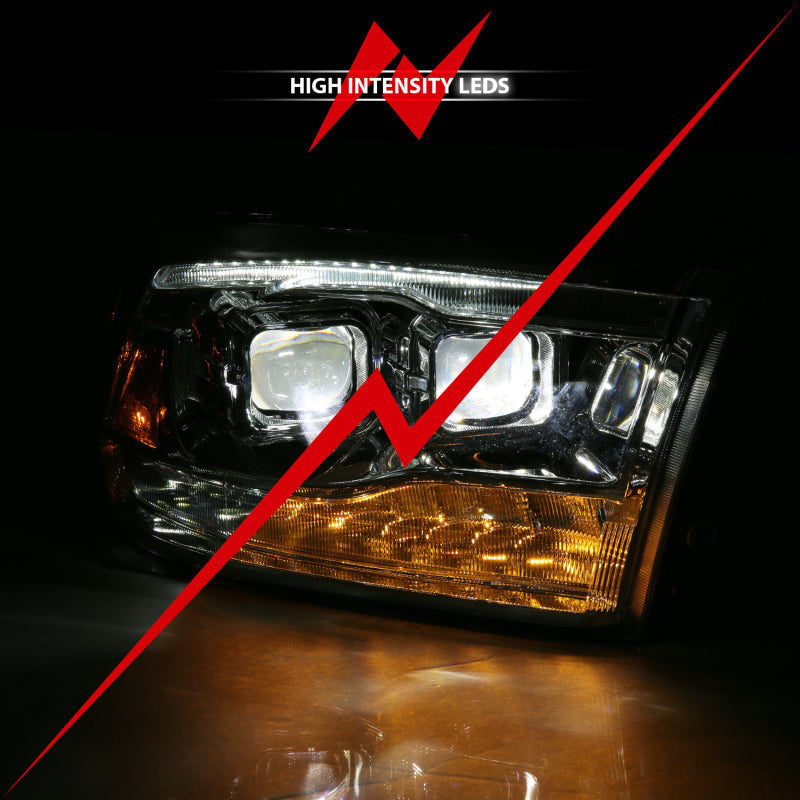 ANZO 2009-2018 Dodge Ram 1500 Led Projector Plank Style Switchback H.L Halo Chrome Amber (OE Style) 111465