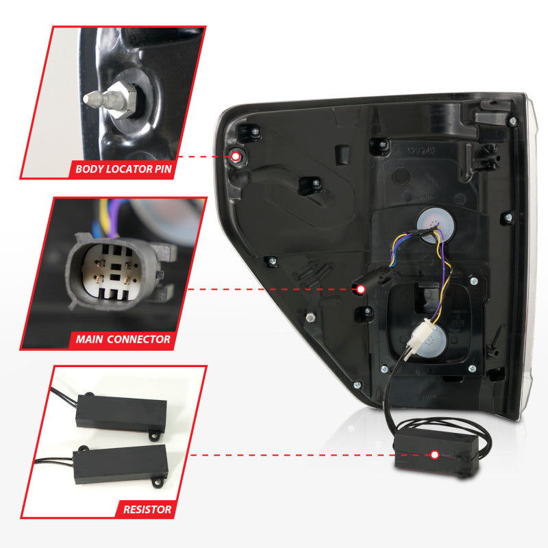 ANZO 21-23 Ford F-150 LED Taillights Seq. Signal w/BLIS Cover - Black (For Factory Halogen ONLY) 311475