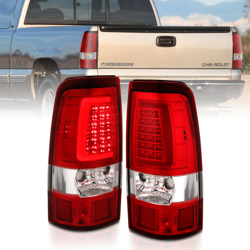 ANZO 1999-2002 Chevy Silverado 1500 LED Taillights Plank Style Chrome With Red/Clear Lens 311332