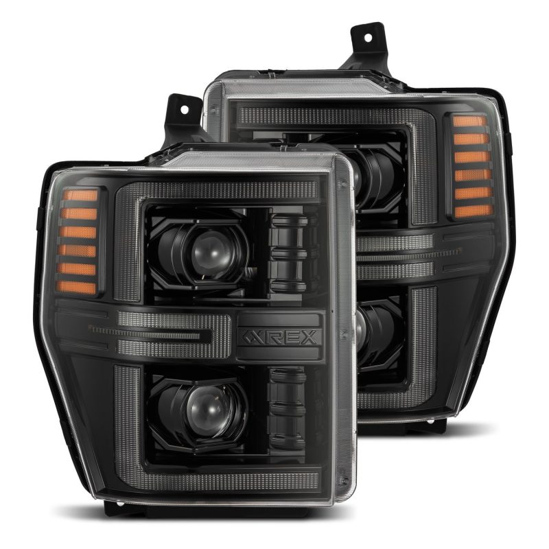 AlphaRex 08-10 Ford F250-550 LUXX-Series LED Projector Headlights Alpha-Blk w/Activ Light/Seq Signal 880313