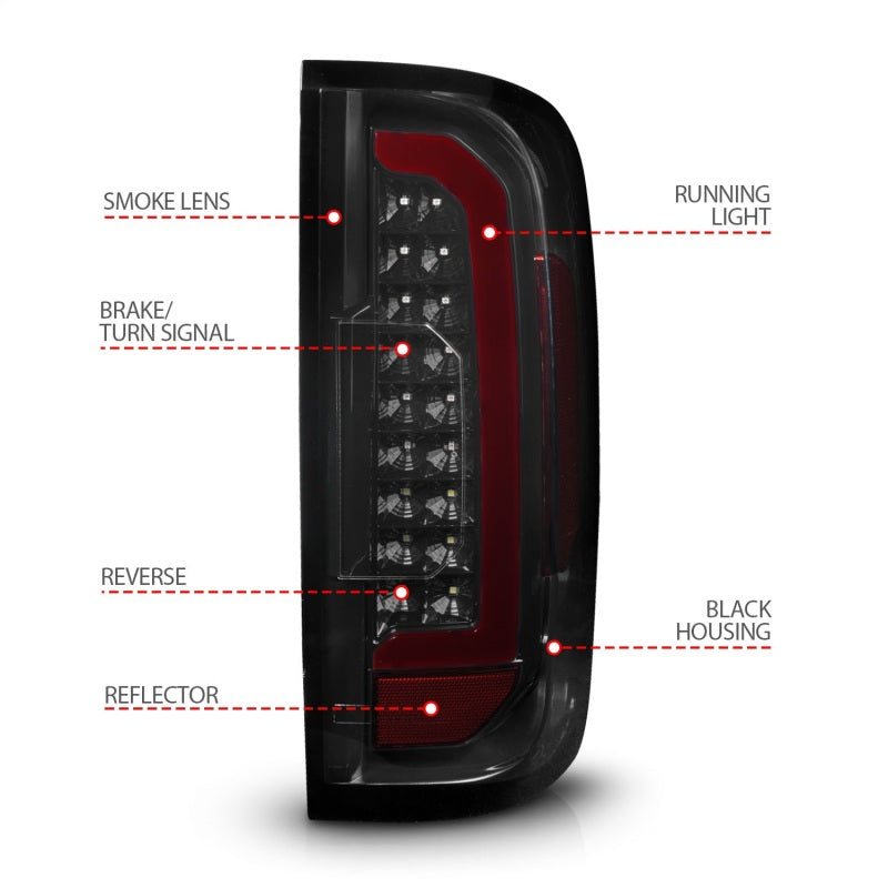 ANZO 15-21 Chevrolet Colorado Full LED Tail Lights w/ Red Lightbar Black Housing Smoke Lens 311433