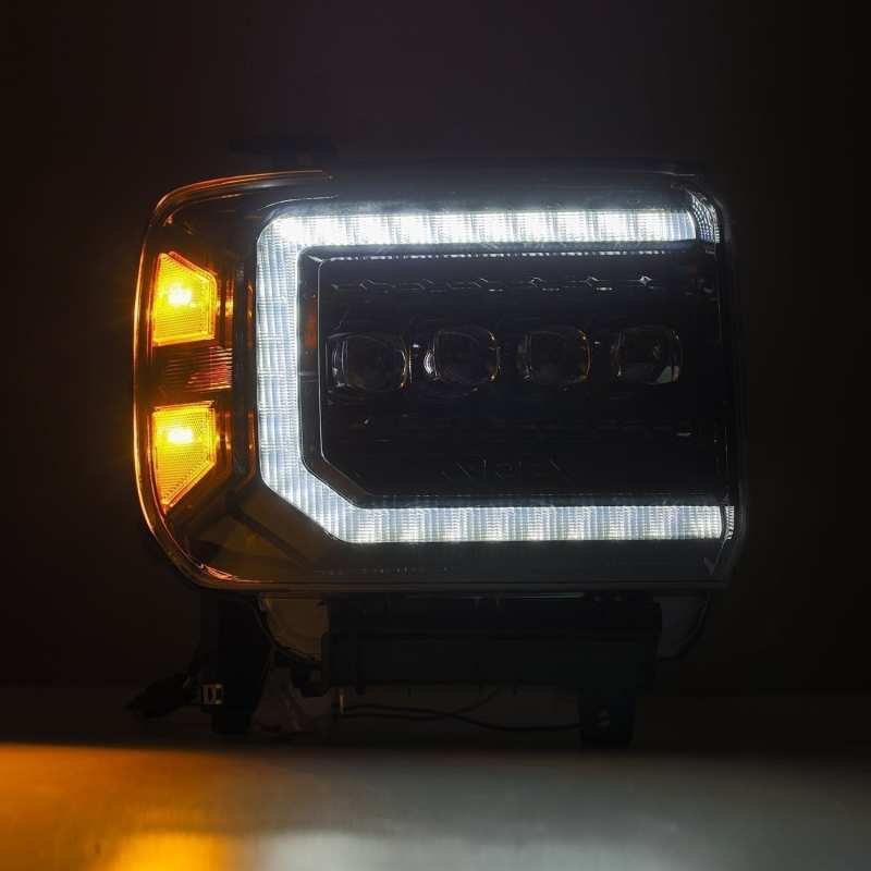 AlphaRex 14-18 GMC Sierra NOVA LED Proj Headlights Plnk Style Alpha Blk w/Activ Light/Seq Signal/DRL 880616