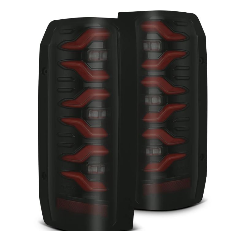 AlphaRex 87-96 Ford Bronco/F-150 Luxx-Series LED Tail Lights - Black Red 658007