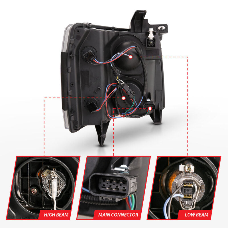 ANZO 07-13 Chevrolet Silverado 3500 Projector Headlights - Black Amber 111480