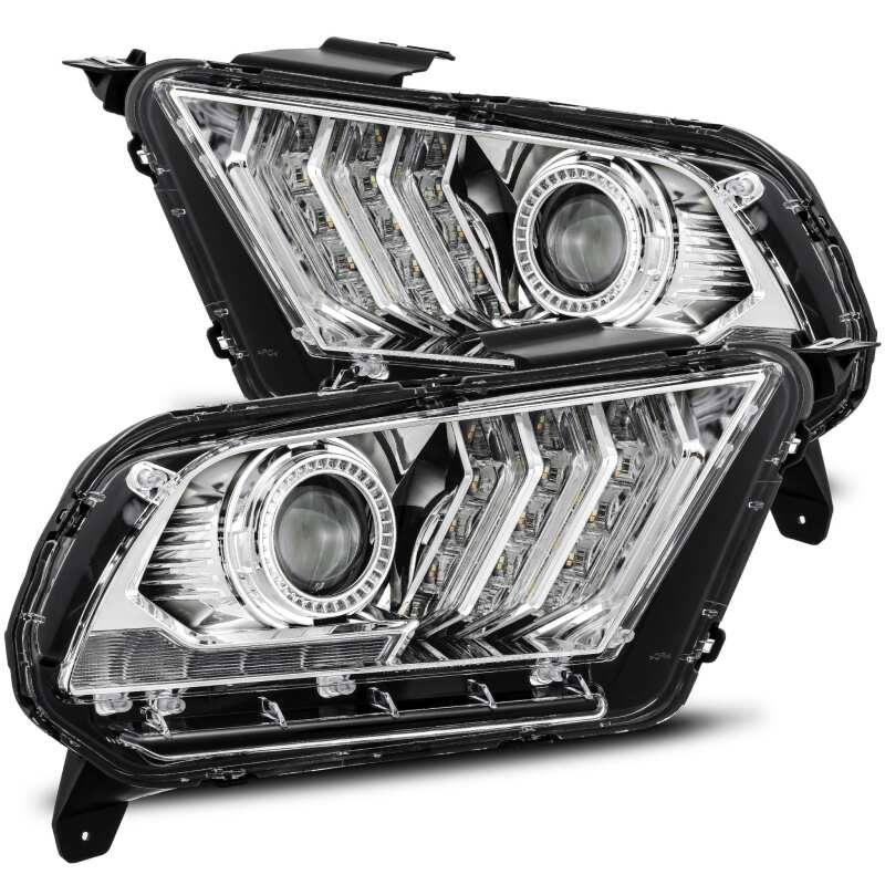 AlphaRex 10-12 Ford Mustang LUXX LED Proj Headlights Plank Style Chrome w/Activ Light/Seq Signal 880117