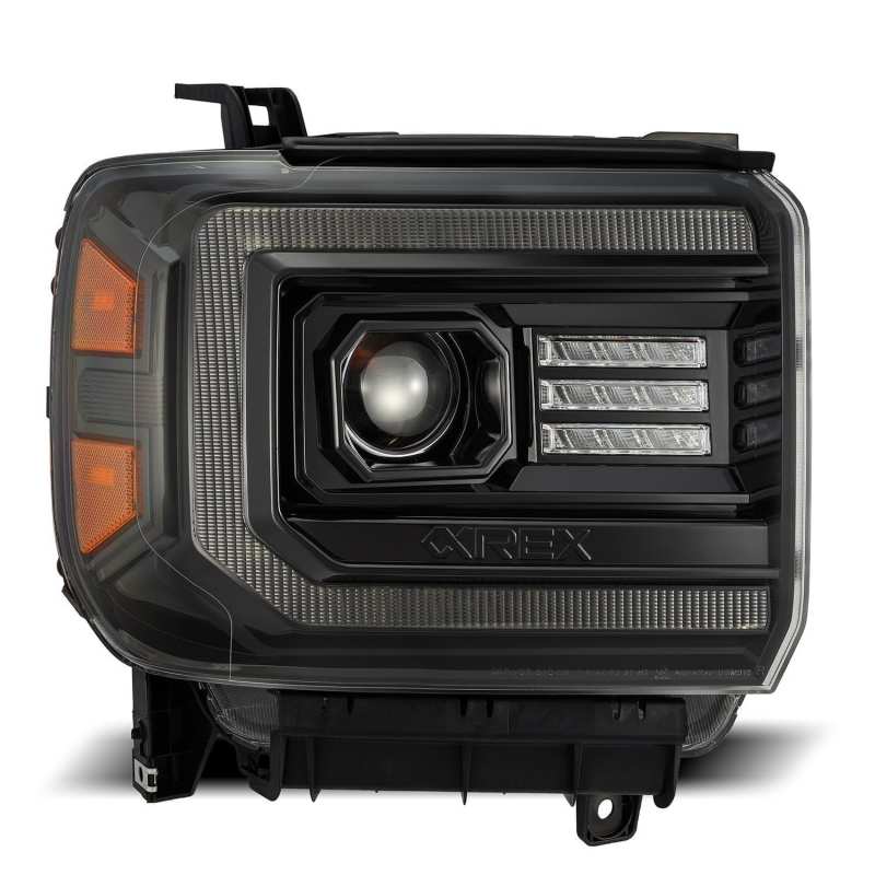 AlphaRex 14-18 GMC Sierra LUXX LED Proj Headlights Plnk Style Alpha Blk w/Activ Light/Seq Signal/DRL 880614