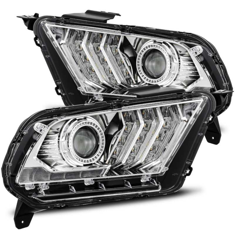 AlphaRex 10-12 Ford Mustang LUXX LED Proj Headlights Plank Style Chrome w/Activ Light/Seq Signal 880117