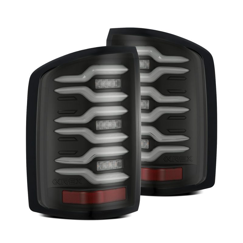 AlphaRex 14-18 GMC Sierra 1500/2500HD/3500HD LUXX-Series LED Tail Lights Blk w/Actv Light & Seq. Sig 630040