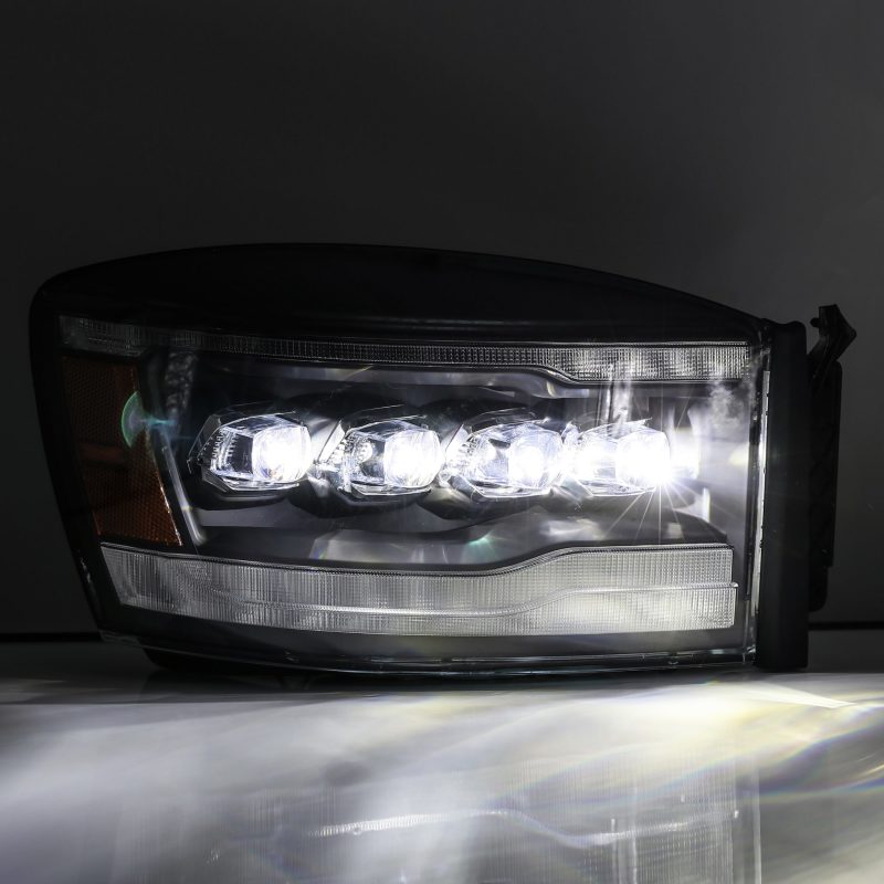 AlphaRex 06-08 Ram 1500HD NOVA LED Proj Headlights Plnk Style Alpha Blk w/Seq Signal/DRL/Amber LED 880538