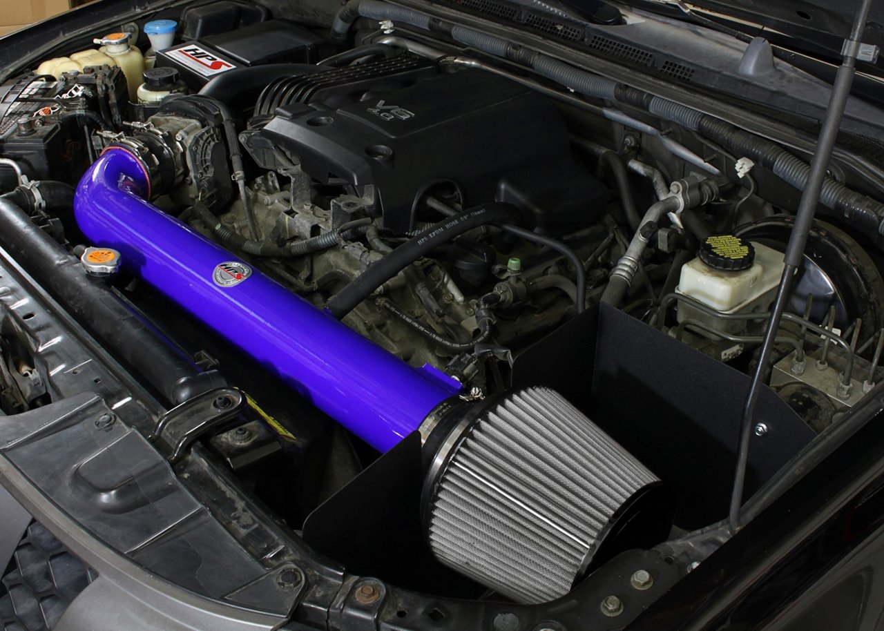 HPS Shortram Air Intake Kit 2005-2015 Nissan Frontier 4.0L V6, Includes Heat Shield, Blue