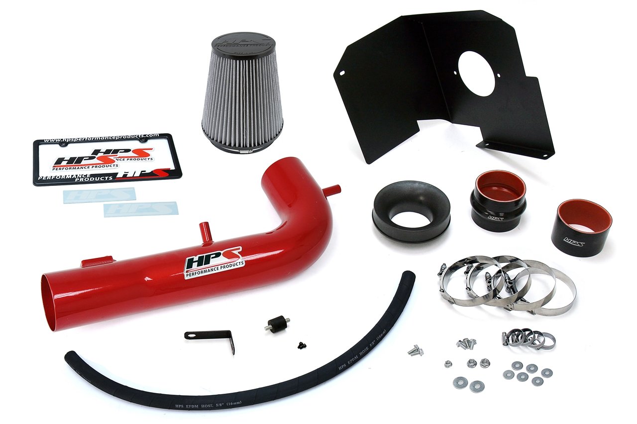 HPS Shortram Air Intake Kit 2015-2018 Chevy Suburban 1500 5.3L V8, Includes Heat Shield, Red