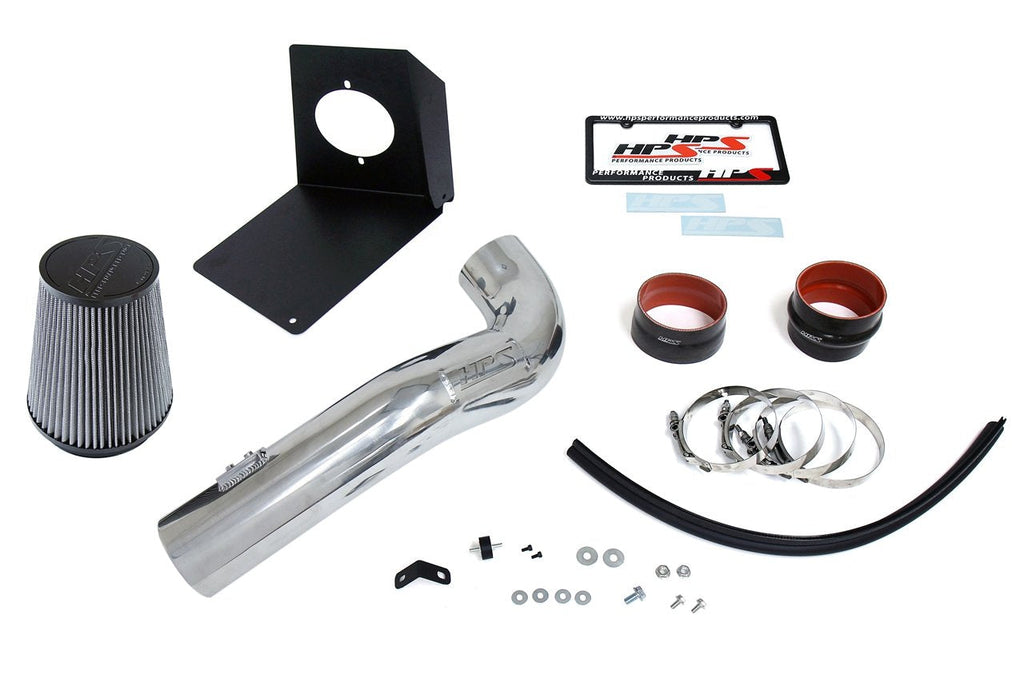 HPS Shortram Air Intake Kit 2009-2014 GMC Sierra 1500 4.8L 5.3L 6.0L 6.2L V8 (Excludes Hybrid), Includes Heat Shield, Polish