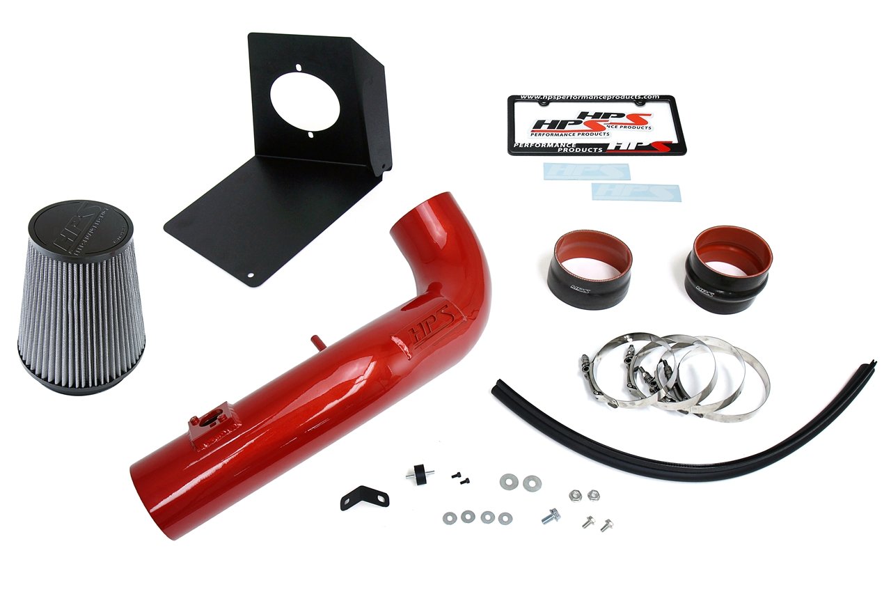 HPS Shortram Air Intake Kit 2009-2013 Chevy Silverado 4.8L 5.3L 6.0L 6.2L V8, Includes Heat Shield, Red