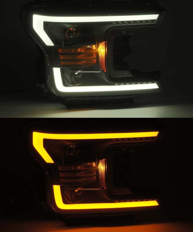 AlphaRex 18-19 Ford F-150 PRO-Series Proj Headlights Plank Style Gloss Blk w/Activ Light/Seq Signal 880188
