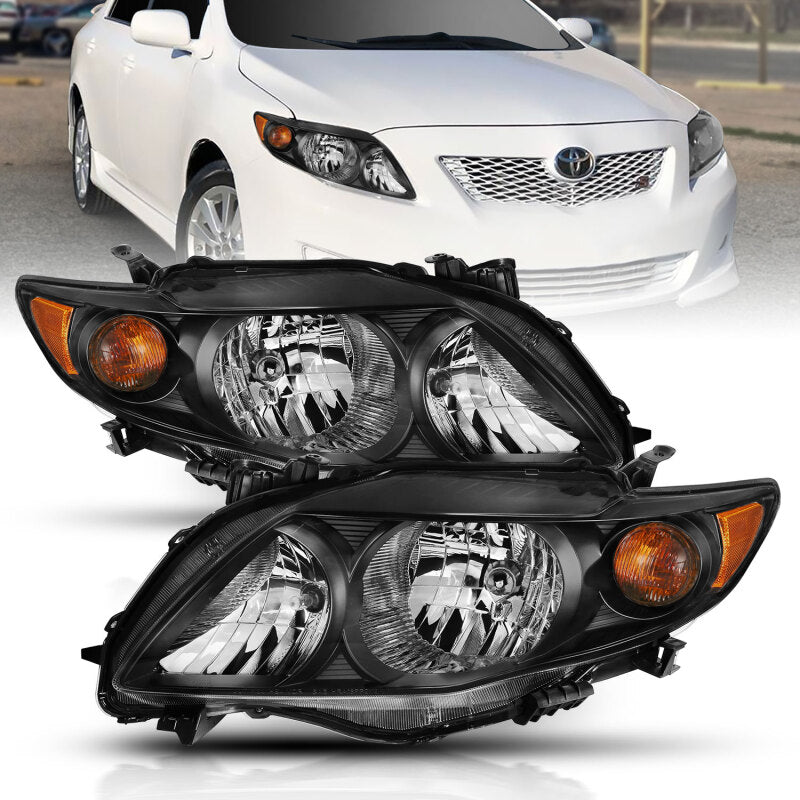 ANZO 2009-2010 Toyota Corolla Crystal Headlight Black Amber 121541
