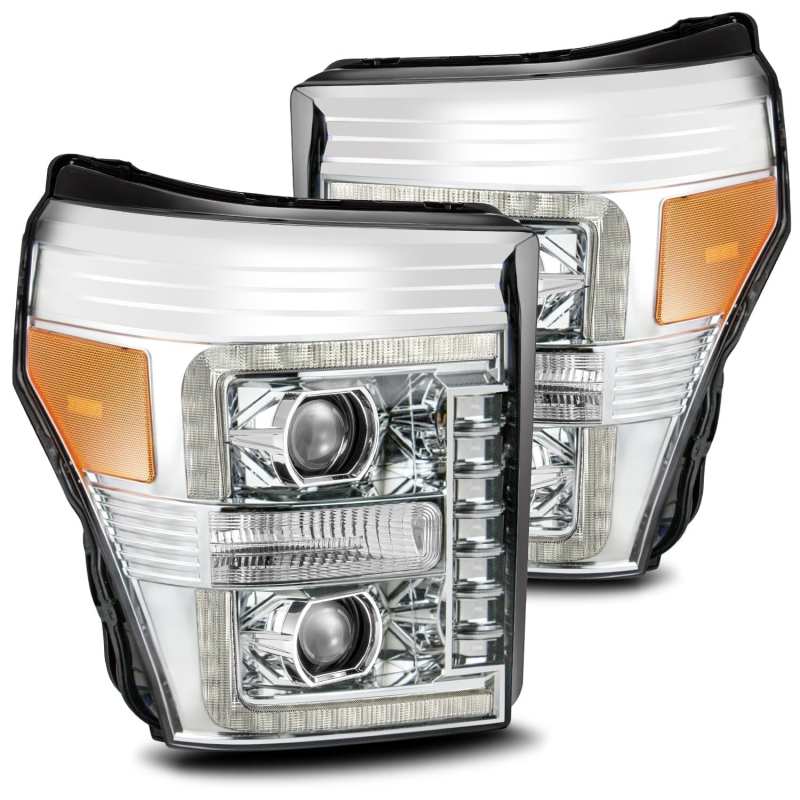 AlphaRex 11-16 Ford F-350 SD LUXX LED Proj Headlights Plank Style Chrm w/Activ Light/Seq Signal/DRL 880145
