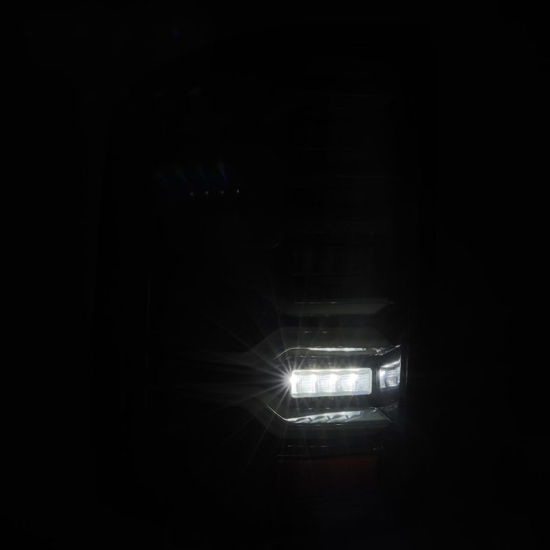 AlphaRex 14-18 GMC Sierra 1500/2500HD/3500HD LUXX-Series LED Tail Lights Alpha-Blk Actv Lgt Seq. Sig 630030