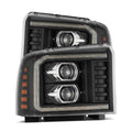 AlphaRex 05-07 Ford F250/350/450/550 Super Duty LUXX LED Proj HL Blk w/Actv Light & Seq Sig + SB DRL 880317
