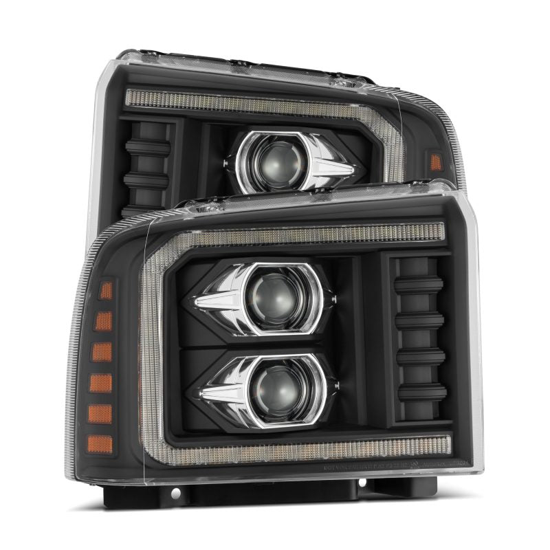AlphaRex 05-07 Ford F250/350/450/550 Super Duty LUXX LED Proj HL Blk w/Actv Light & Seq Sig + SB DRL 880317