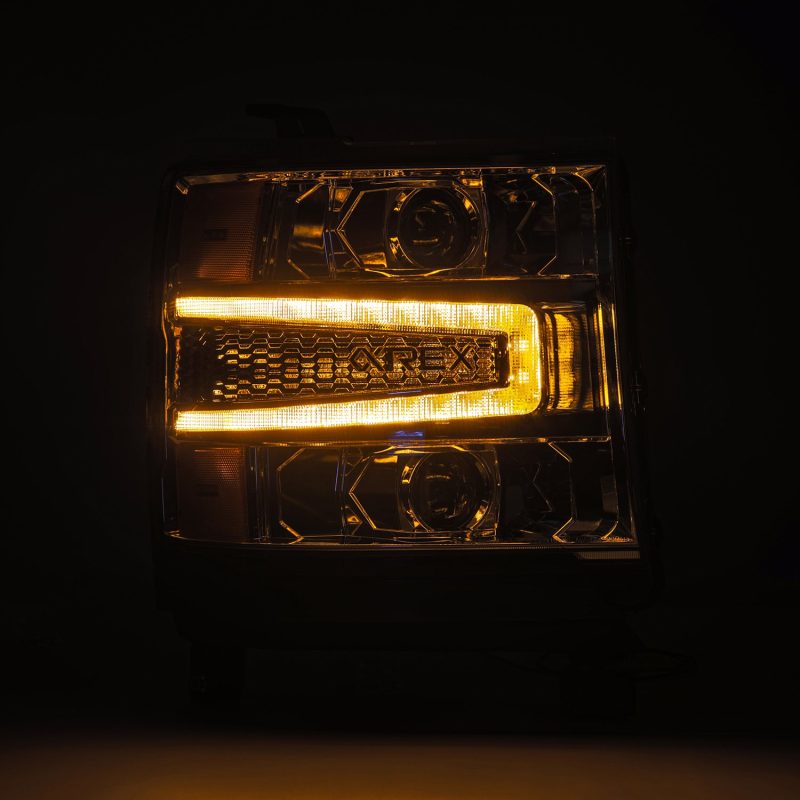 AlphaRex 16-18 Chevy 1500HD LUXX LED Proj Headlights Chrome w/Seq Actv Lgt / Seq Sig (Req PN 810023) 880235