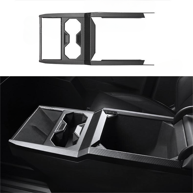 Cybertruck Center Console Cup Holder ABS Carbon Fiber Style Protective Overlay