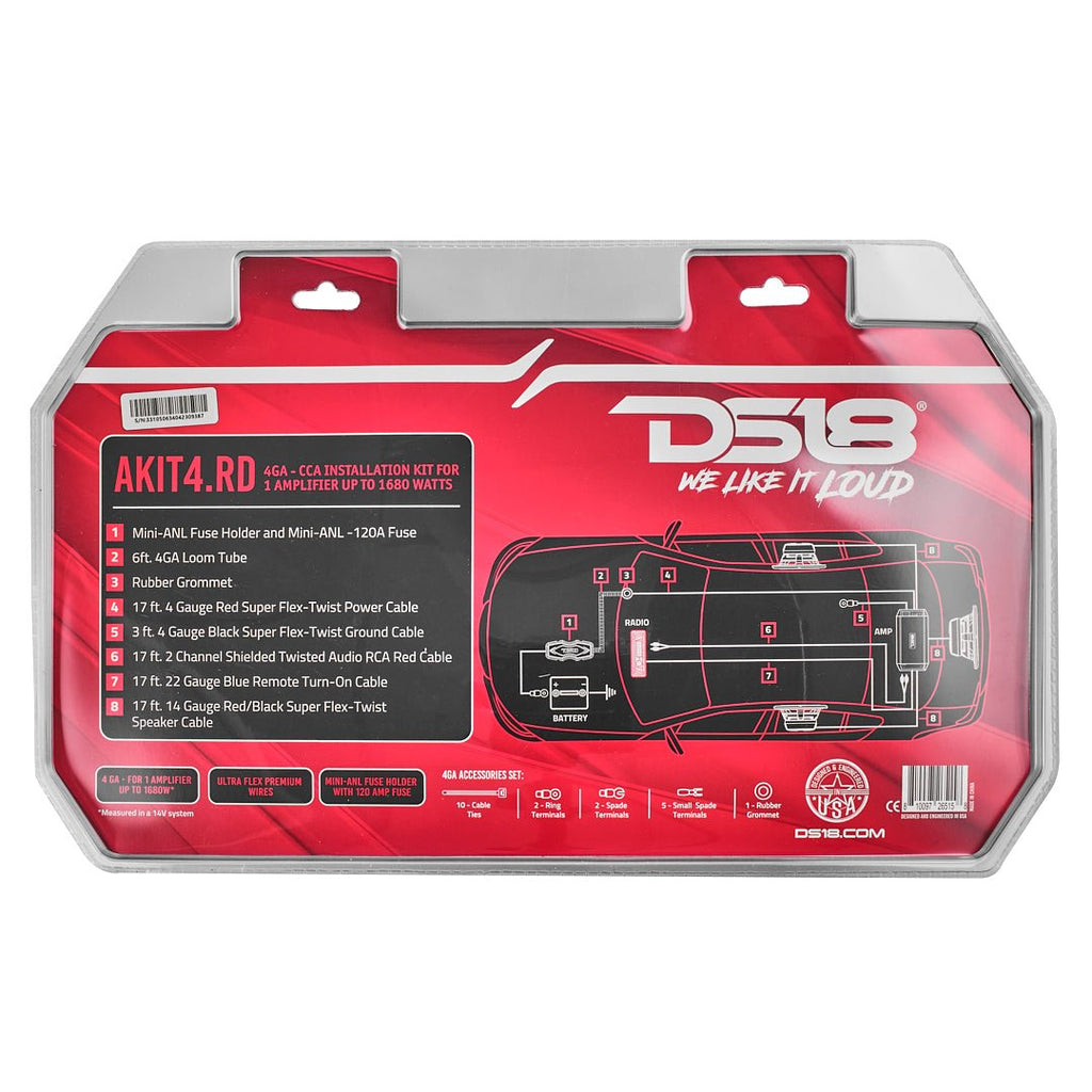 4-GA Amplifier Installation Wiring Kit - Red