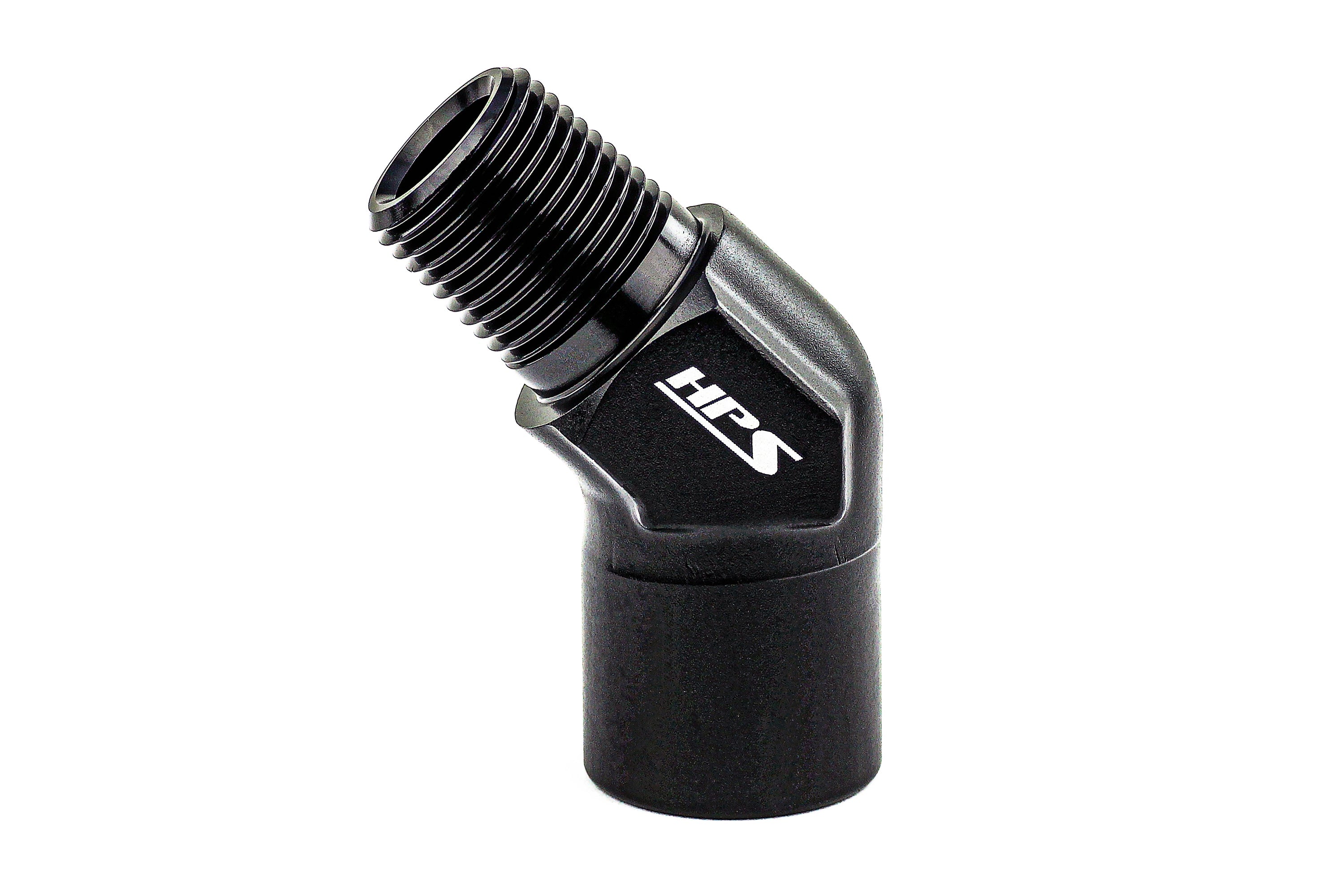 HPS Performance 45-90 Degree 1/2''-3/8'' NPT Male To Female Adapter, Aluminum, Black