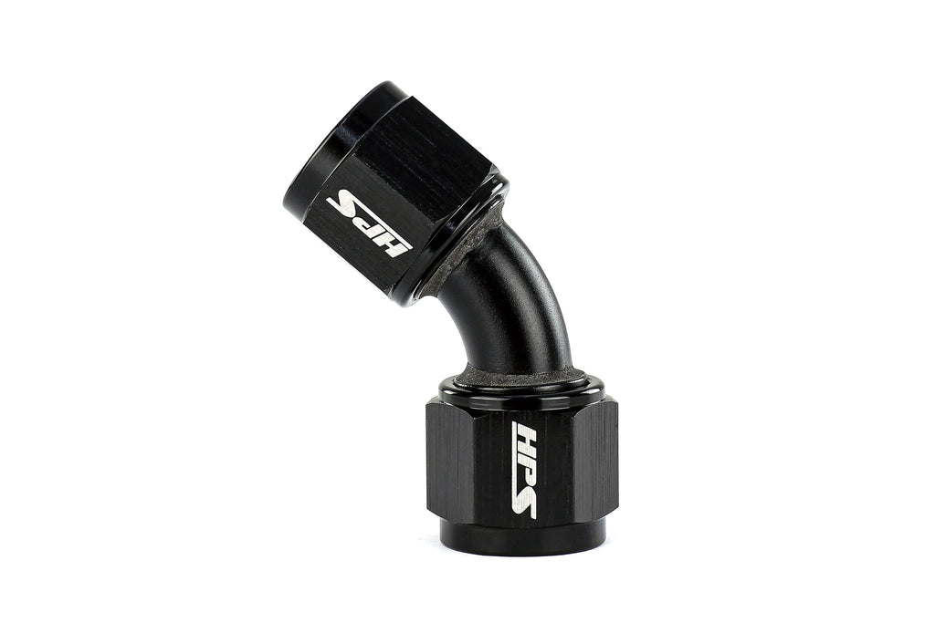 HPS Performance Straight/ 45-90 Degree 3-12 AN Female to Female Swivel Coupling Adapter, Aluminum, Black