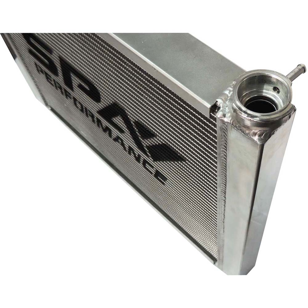 Lightweight Late Model Radiator - Double Pass - 26.8" x 19.6" + Power Steering Tank Firewall Mount (Right Inlet) - Red Cap