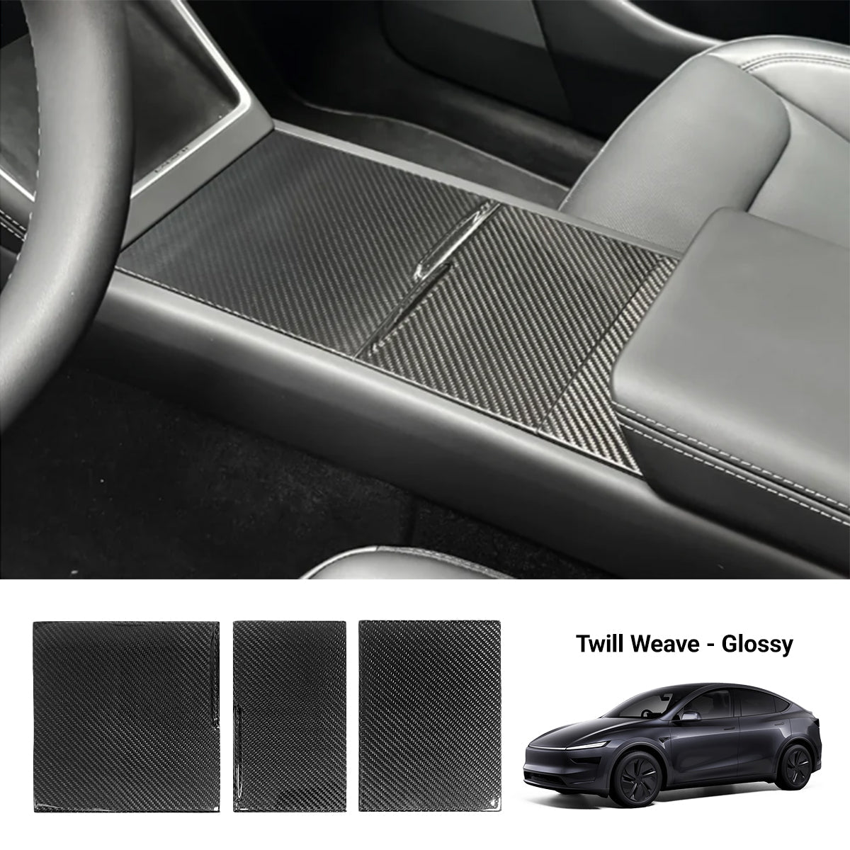 Dry Carbon Fiber Center Console Cover For Model Y Juniper / Model 3 Highland