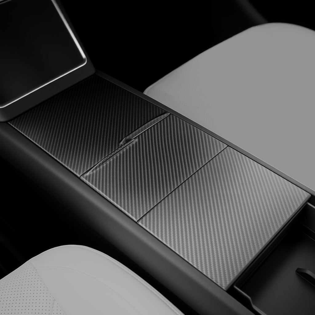Dry Carbon Fiber Center Console Cover For Model Y Juniper / Model 3 Highland