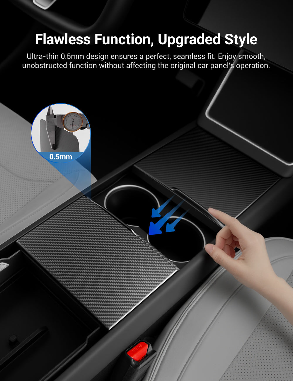 Dry Carbon Fiber Center Console Cover For Model Y Juniper / Model 3 Highland