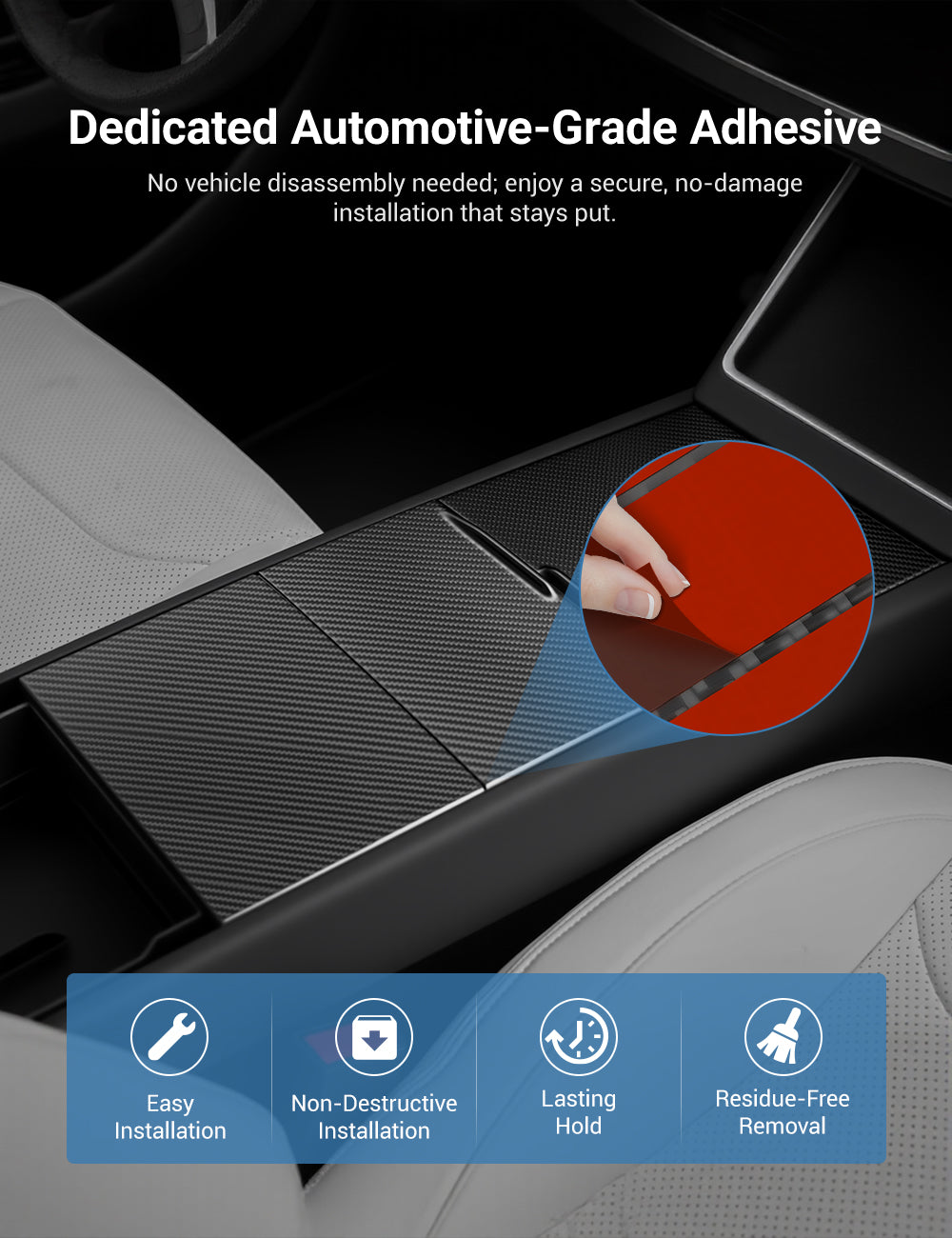Dry Carbon Fiber Center Console Cover For Model Y Juniper / Model 3 Highland