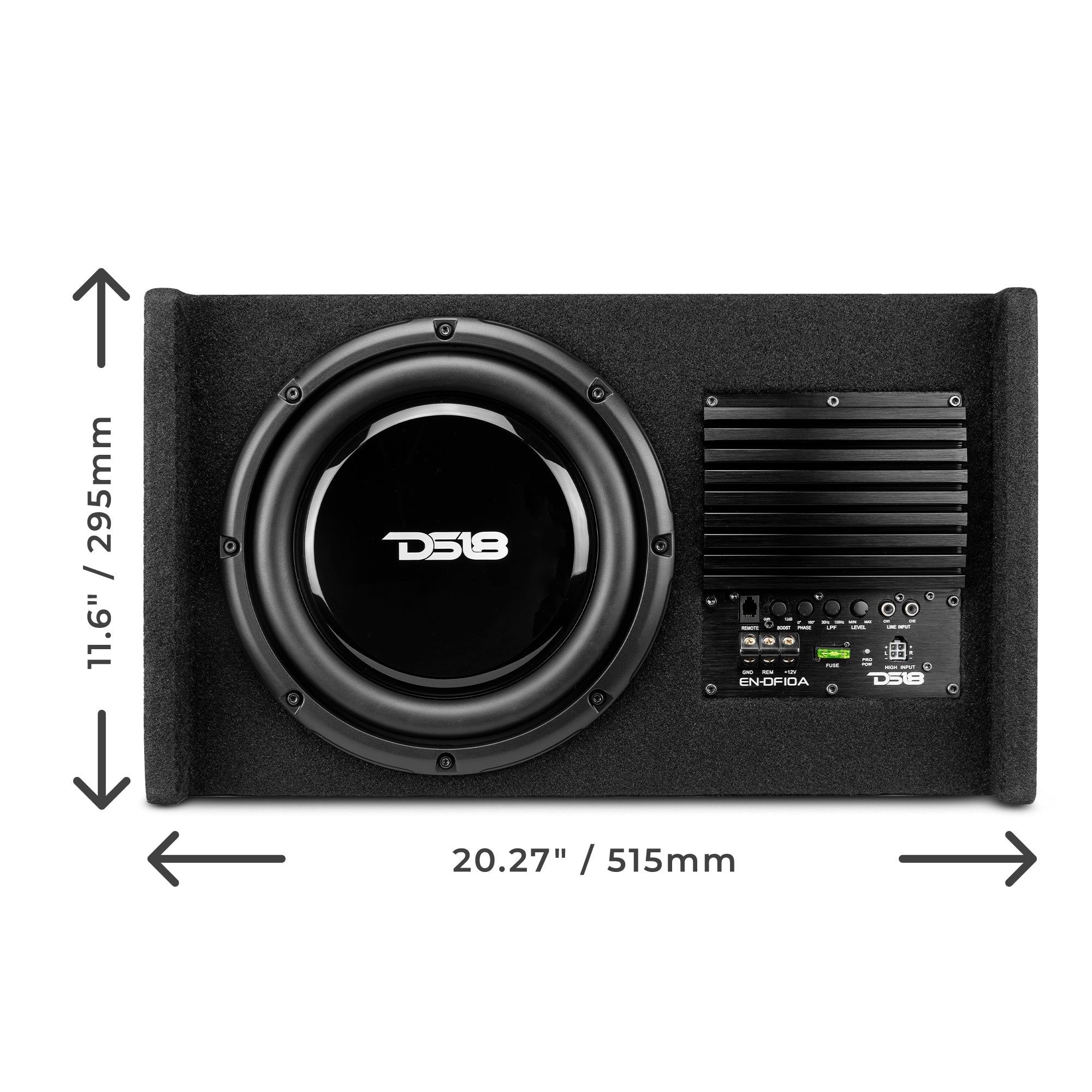 10" Loaded Amplified Shallow Down Fire Subwoofer Enclosure 250 Watts Rms