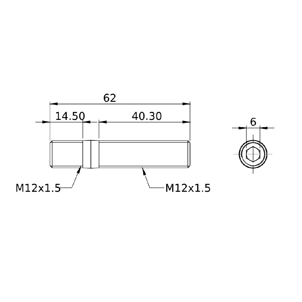 FORGED WHEEL STUD AND NUT COMPETITION TYPE 62mm M12x1.5 - Pack of 1