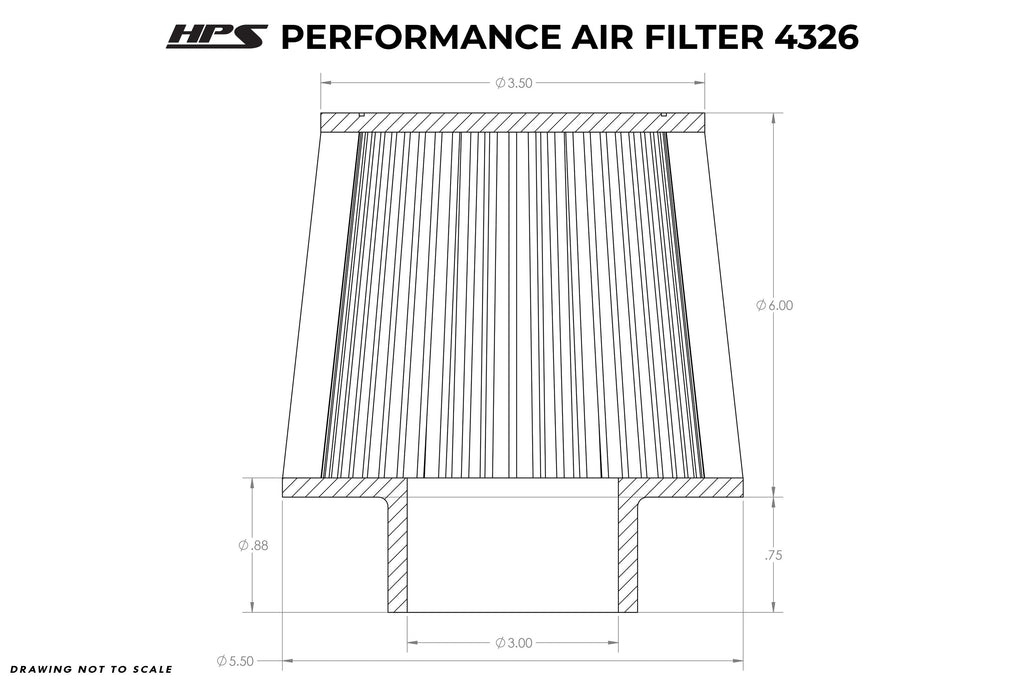 HPS Air Filter 3" ID, 6" Element Length, 6.75" Overall Length, HPS-4326