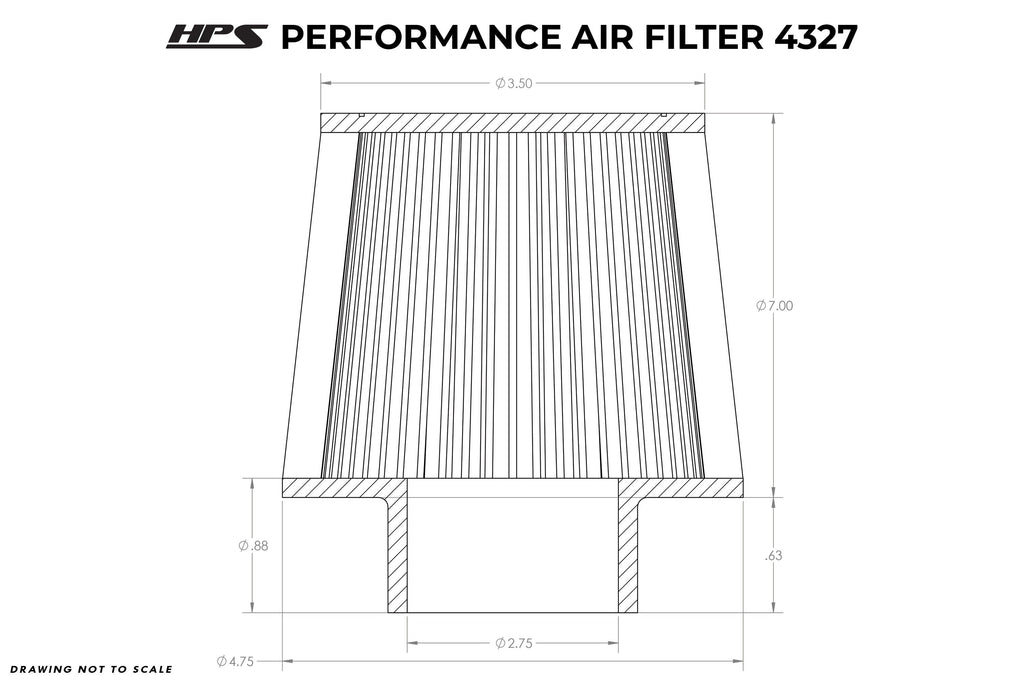 HPS Air Filter 2.75" ID, 7" Element Length, 7-5/8" Overall Length, HPS-4327